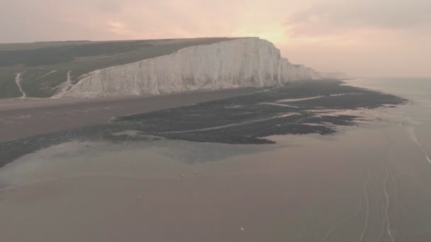 Seven Sisters Cliffs Iconic British Landscape Sunset South Downs National — Stockvideo