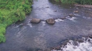 River through rainforest at Arenal Volcano National Park, Costa Rica. Aerial drone view