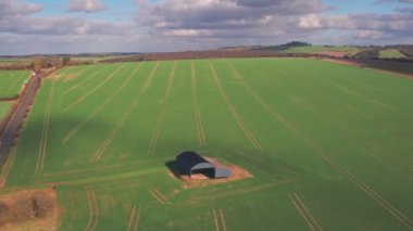 Rural farming countryside in Dorset, England. Aerial drone view