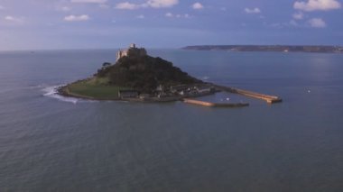 The Scenic Saint Michael's Mount, A Tidal Island In Mount's Bay, Cornwall, England, UK - Drone Shot