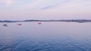 Fishing boats at Guernsey, Channel Islands, UK. Aerial drone view