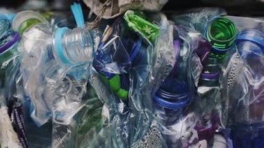 Dented Plastic Bottles Collected For Recycling In Hongkong - Close up Shot