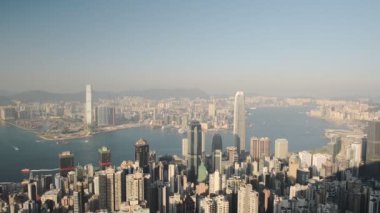 The beautiful city of Hong Kong with the Kowloon Bay at the center - wide shot