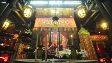 The Traditional Burning Of Incense Inside The Man Mo Temple In Hong Kong - Low-Angle Shot