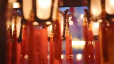 Ornate Traditional Chineses Lanterns Hanging Inside The Man Mo Temple In Hong Kong - Closeup Panning Shot