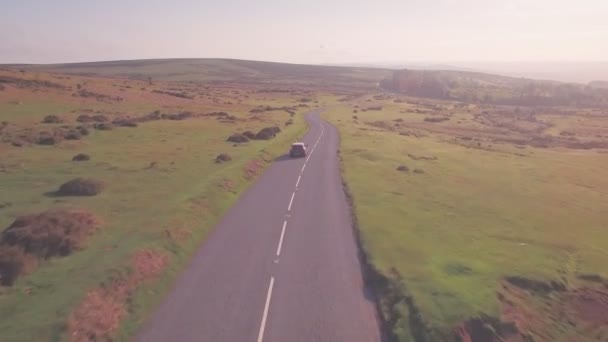 Car Driving Dartmoor National Park Devon England Aerial Drone Low — Wideo stockowe