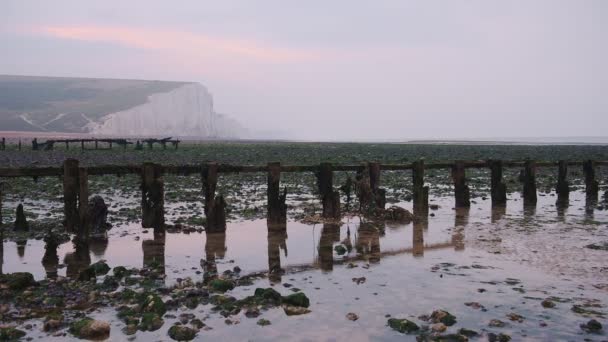 Seven Sisters Cliffs Famous Attractive Landmark England Captured Sunrise Aerial — Stock video