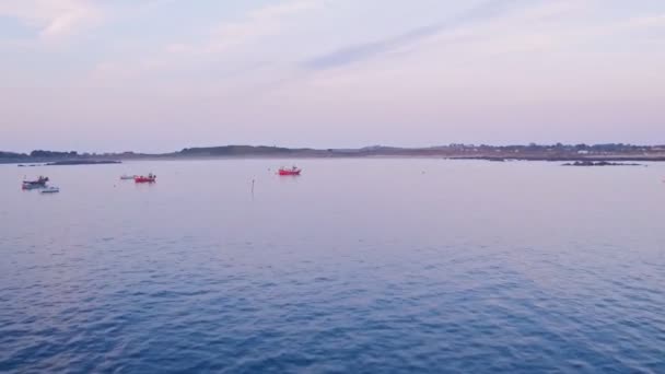 Fishing Boats Guernsey Channel Islands Aerial Drone View — 비디오