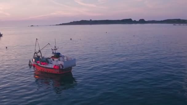 Fishing Boat Guernsey Channel Islands Aerial Drone View — 비디오