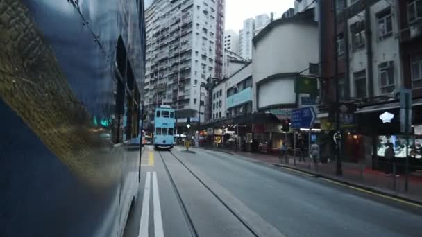 Hong Kong Tram System Transport Network Travel City Medium Shot — Stockvideo
