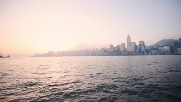Traveling Waters Hong Kong Sunset Beautiful Wide Shot — Vídeo de Stock