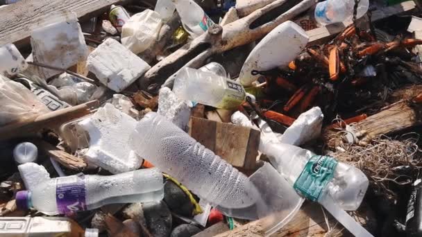 Plastic Bottles Other Scrapings Old Woods Lying Landfill Hongkong Wide — Stockvideo