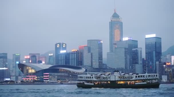 Gorgeous Modern Cityscape Unique Architecture Hong Kong Early Evening Wide — Video Stock