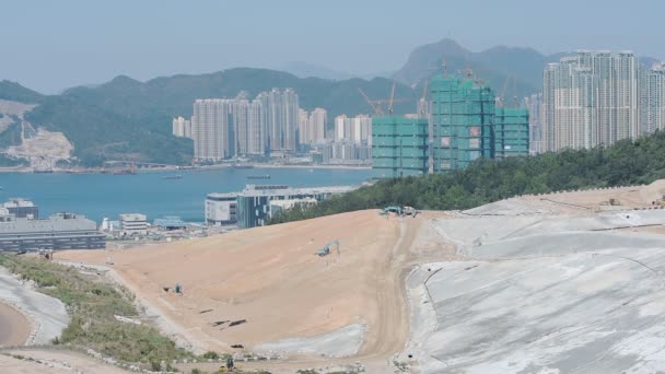 Climate Change Emergency Landfill Tip Destroys Environment Coast Hongkong Aerial — 图库视频影像