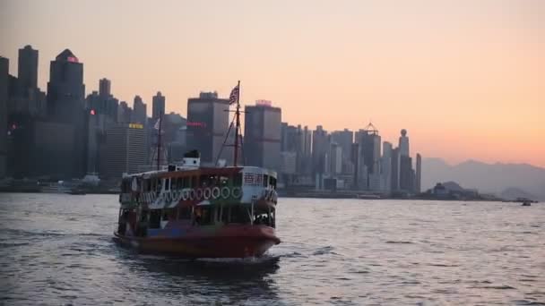 Ferry Boat Smoothly Sailing Calm Sea Hong Kong Sunset High — Vídeo de Stock