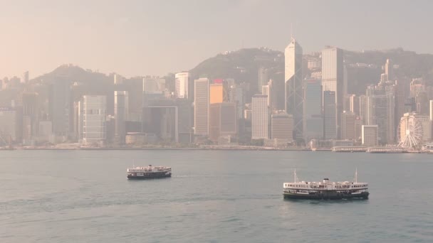 Charming Star Ferry Boats Cruising Calm Water Victoria Harbour Hong — Stok video