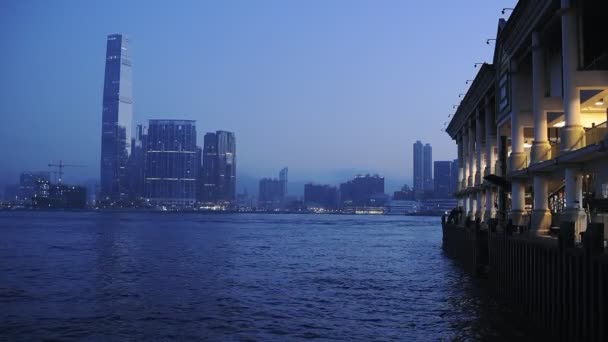 Scenic View Skyscraper Victoria Harbour Hongkong Sunset Wide Shot — ストック動画