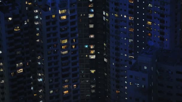 Amazing Towers Buildings Illumined Lights Hong Kong Nightfall Static High — 图库视频影像