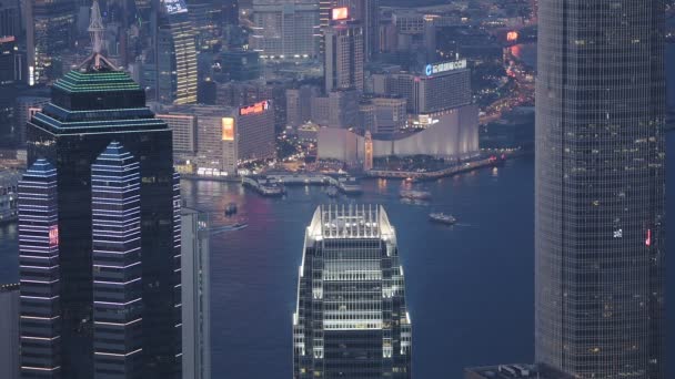 Scenic View Hong Kong Skyline Overlooking Victoria Harbour Night High — Vídeo de Stock