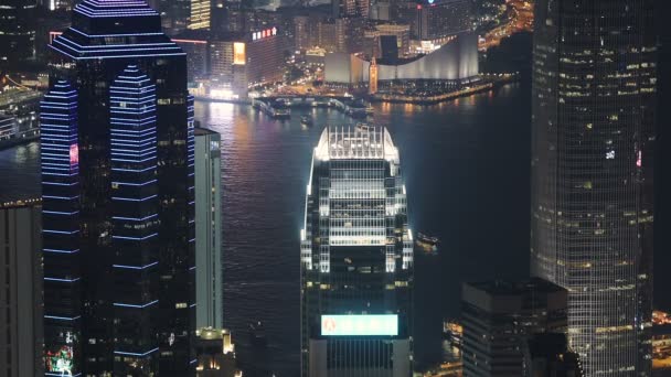 Beautiful Hong Kong Skyline Night Overlooking Victoria Harbour Night View — Vídeos de Stock