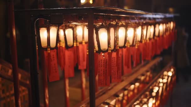 Written Prayers Hanged Lanterns Man Temple Sheung Wan Hong Kong — Stockvideo