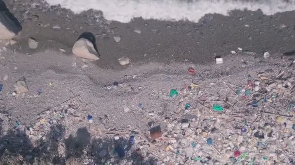 Environmental Issues Shown Beach Covered Plastic Rubbish Causing Climate Change — Stock video