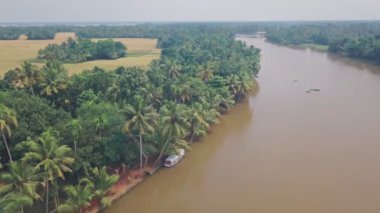 Kerala backwaters scenery at Alleppey, India. Aerial drone view