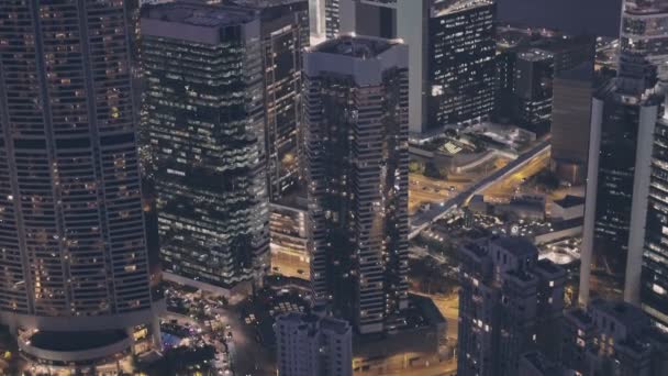 Hong Kong Downtown Skyscrapers Night Aerial Drone View — Video Stock