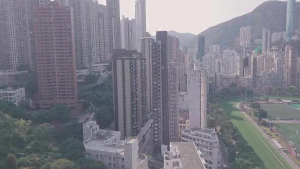 Hong Kong Jockey Club Racecourse Happy Valley Flats Aerial Drone — 图库视频影像
