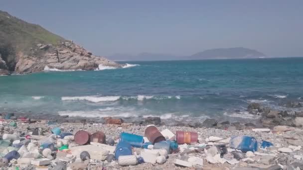 Beach Covered Plastic Rubbish Showing Climate Change Issue Hong Kong — Stockvideo