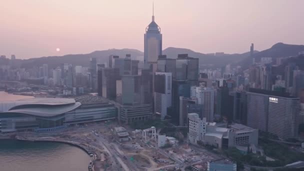 Hong Kong Island Downtown City Centre Aerial Drone View Sunrise — Stock video