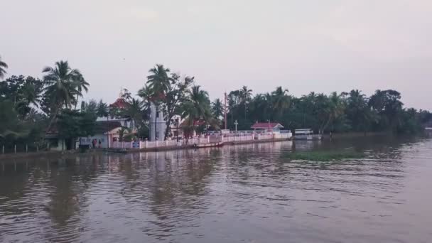 Temple Kerala Backwaters Alleppey India Aerial Drone View — 图库视频影像