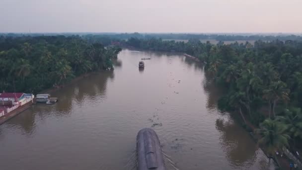 Houseboat Tour Kerala Backwaters Alleppey India Aerial Drone View — 图库视频影像