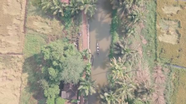 Boat Trip Kerala Backwaters Alleppey India Top Aerial Drone View — Stock Video