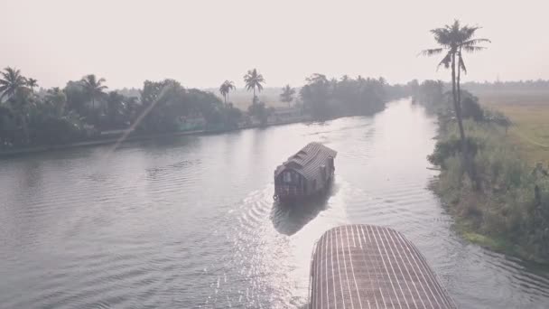 Boat Tour Kerala Backwaters Alleppey India Static Aerial Drone View — Stock video