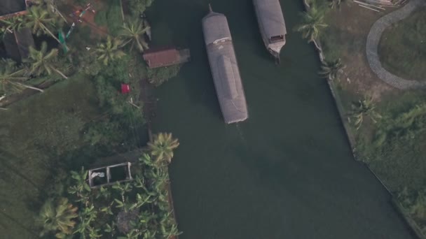 Boat Trip Kerala Backwaters Alleppey India Aerial Top Drone View — Vídeo de stock