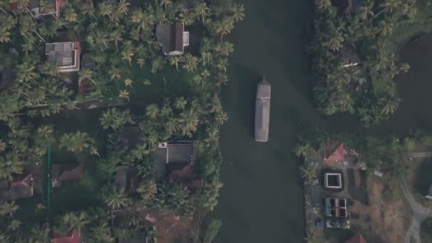 Boat Trip Kerala Backwaters Alleppey India Aerial Top Drone View — Vídeos de Stock