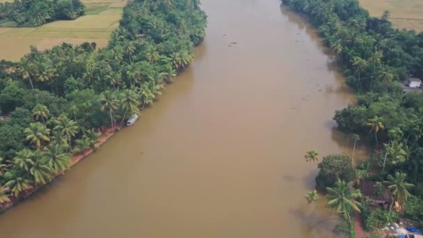 Kerala Backwaters River Landscape Alleppey India Aerial Drone View — Stockvideo