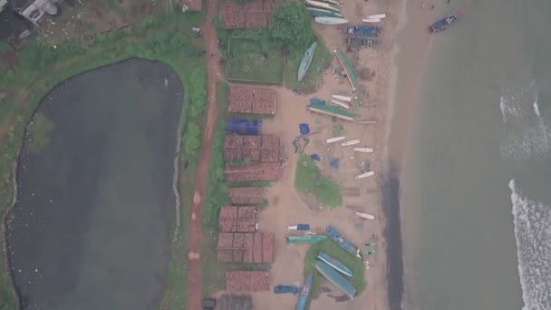 Fishing Village Varkala India Top Aerial Drone View Стокове Відео 