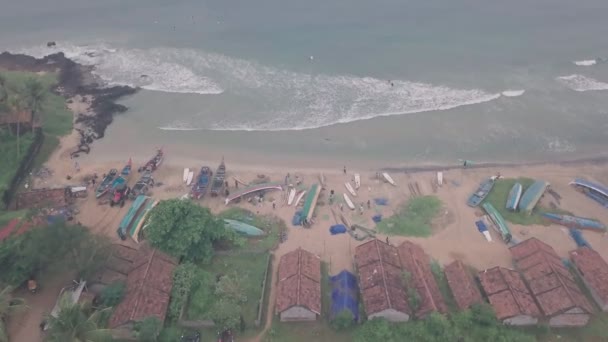 Fishing Village Indian Ocean Varkala India Aerial Drone View — ストック動画