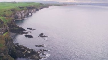 Dunluce Castle on the Antrim Coast, Northern Ireland. Aerial drone view