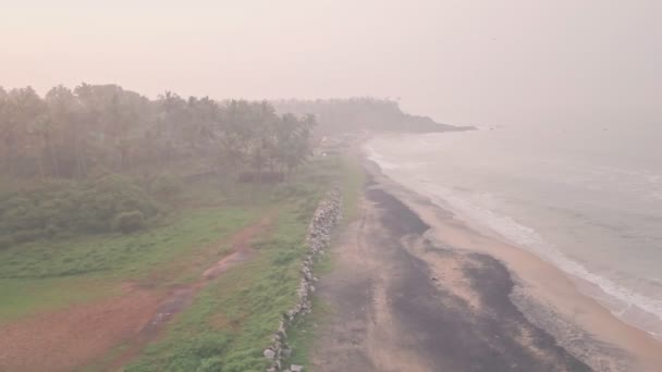 Sandy Beach Kerala India Aerial Drone View — Stock Video