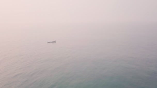Fishing Boat Sea Sunrise Net Fishing Aerial Drone View — Vídeo de Stock