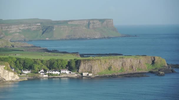 Stunning Scenery Lush Cliff Beautiful Houses Antrim Coast Ireland Surrounded — Stockvideo