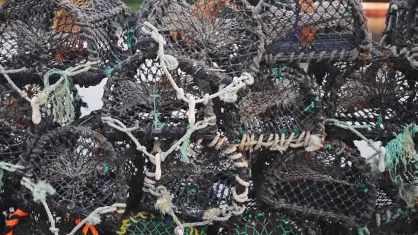 Stacks Lobster Crab Traps Harbour Rathlin Island Northern Ireland — Stok video