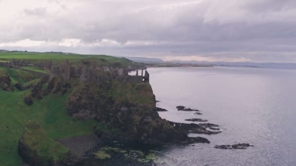 Dunluce Castle County Antrim Coast Northern Ireland Aerial Drone View — Stok video