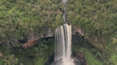 Chania Waterfall in Aberdare National Park, Kenya, Africa. Aerial drone reveal
