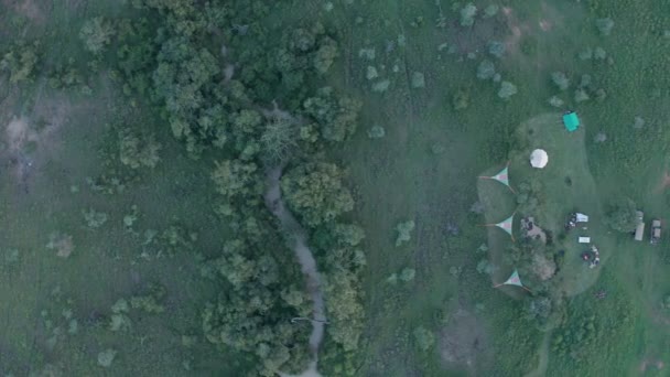 Bush Camping Laikipia Kenya Africa Top Aerial Drone View — Stockvideo
