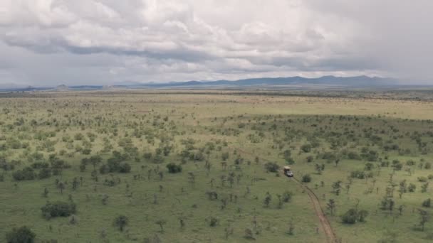 Wildlife Vacation Driving Game Reserve Laikipia Kenya Aerial Drone View — Stock video