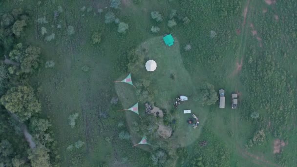 Luxury Safari Vacation Bush Camping Laikipia Kenya Africa Aerial Drone — Stock video